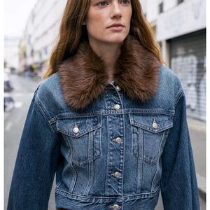 Zara Denim Jacket with Faux Fur Collar